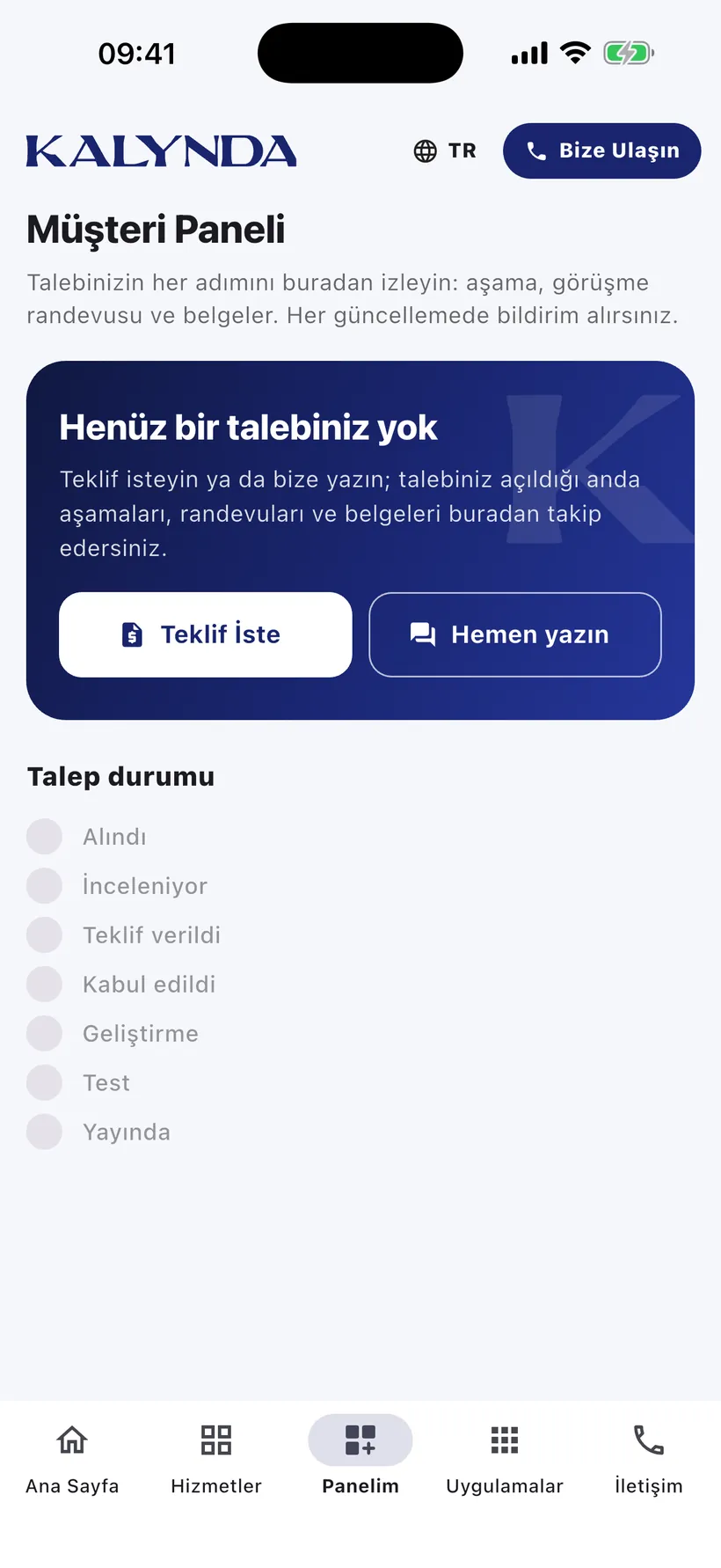 Kalynda — Müşteri paneli
