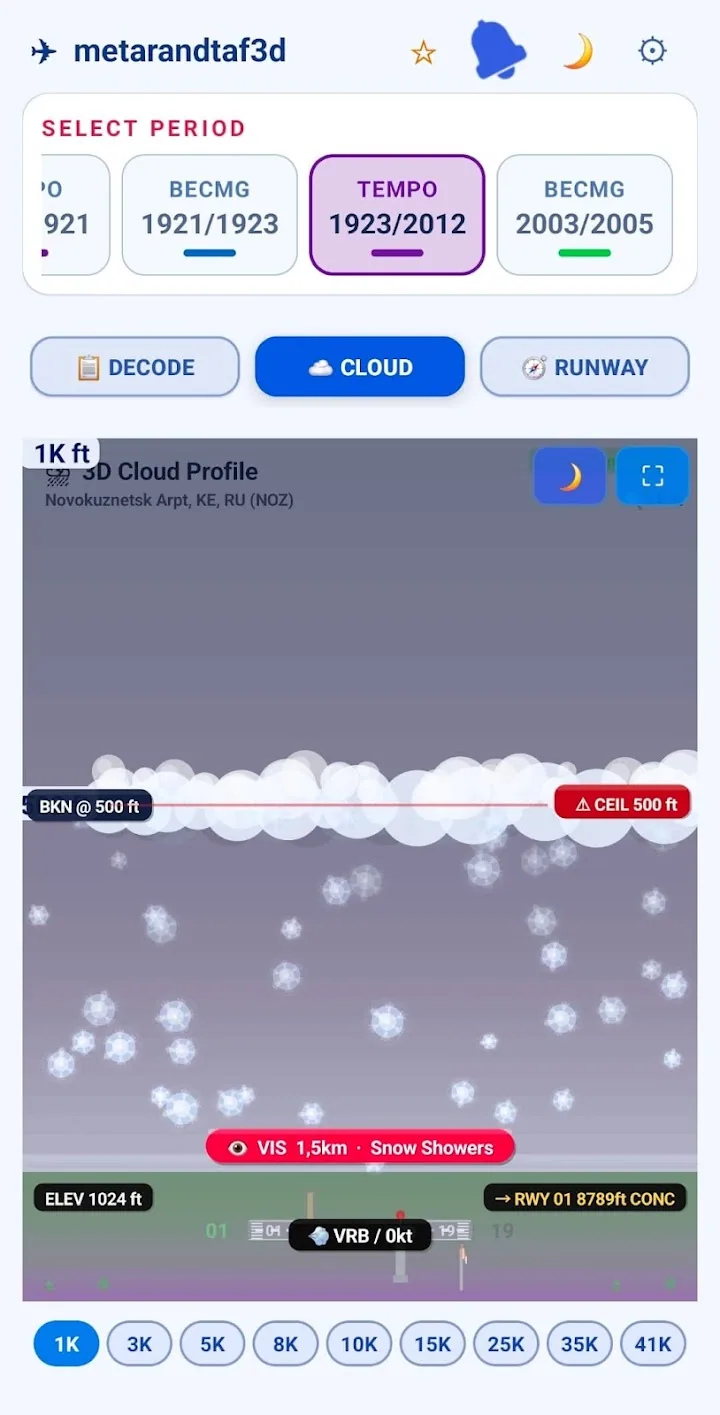 METAR TAF 3D Aviation Meteo — METAR/TAF'ı üç boyutlu görselleştirin